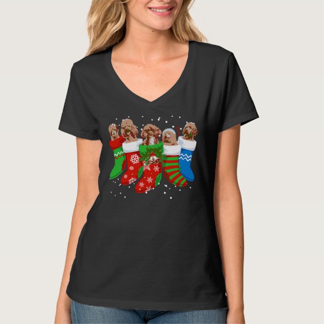Camiseta Poodle Christmas Sweater Poodle Dog Meias Xma (Frente)