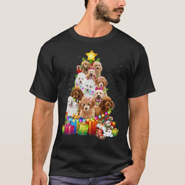 Camiseta Poodle Christmas Tree Engraçado Poodle no Natal (Frente)