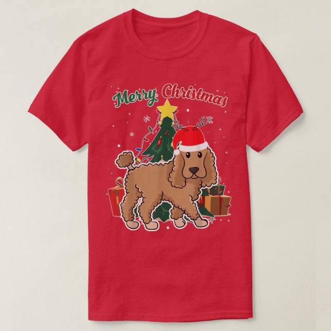 Camiseta Poodle Christmas Tree Snow Flakes Xmas Presente (Frente do Design)