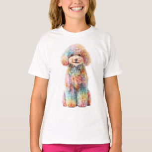 Camiseta Poodle Crianças com Pelo Enrolado Arco-íris Pastel