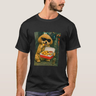 Camiseta Poodle de Brinquedo Comendo Nugget de Frango Meme
