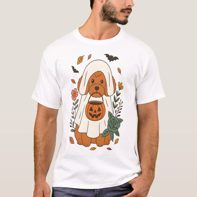 Camiseta Poodle de Halloween com Flores de Outono (Frente)