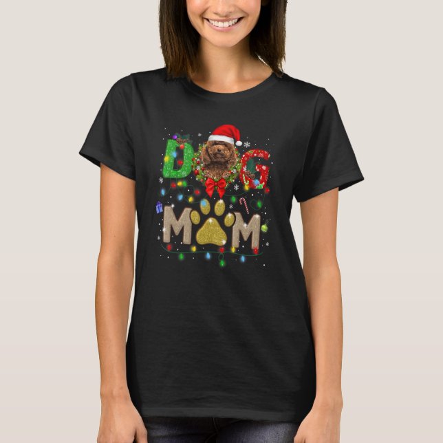 Camiseta Poodle de Natal Mãe Papai noel Cachorro Xadrez (Frente)