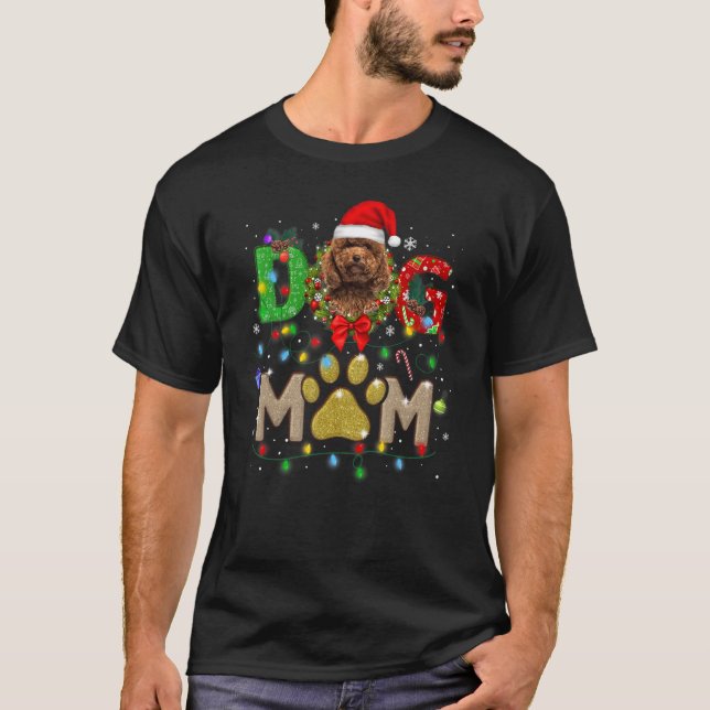 Camiseta Poodle de Natal Mãe Papai noel Cachorro Xadrez (Frente)