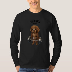Camiseta Poodle Dog Muscle Training Com Barbell Shrug Bar