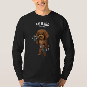 Camiseta Poodle Dog Muscle Training Com Dumbbell Em Fitnes