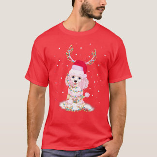 Camiseta Poodle Dog Reindeer Costume Luzes de Natal Corresp