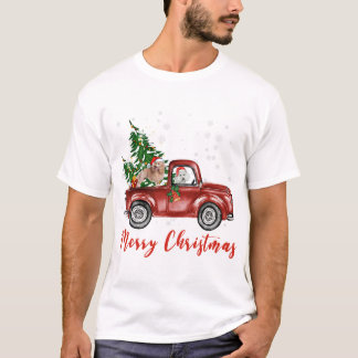 Camiseta Poodle Dog Riding Red Truck Natal