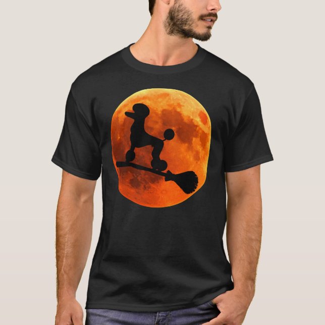 Camiseta Poodle Dog Silhouette Moon Halloween (Frente)