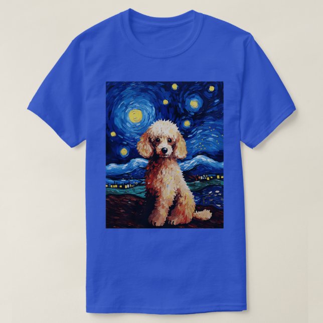 Camiseta Poodle Dog Starry Night Van Gogh Art Lover (Frente do Design)