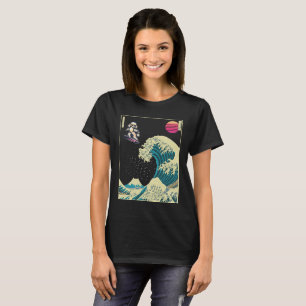 Camiseta Poodle Dog surfando em uma Onda Kanagawa em japonê