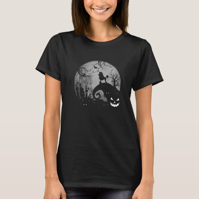 Camiseta Poodle E Moon Halloween Cotes De Cachorro (Frente)