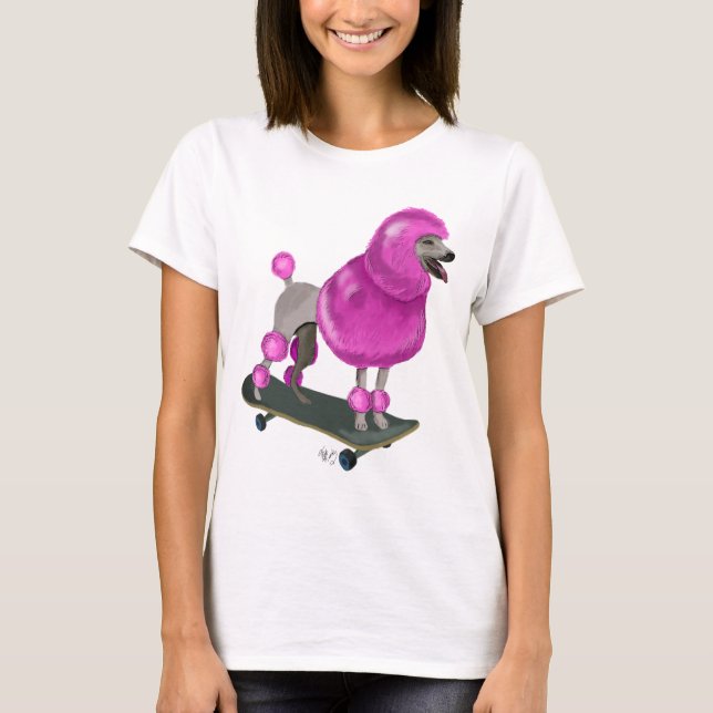 Camiseta Poodle e skate cor-de-rosa (Frente)