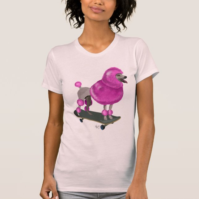 Camiseta Poodle e skate cor-de-rosa (Frente)