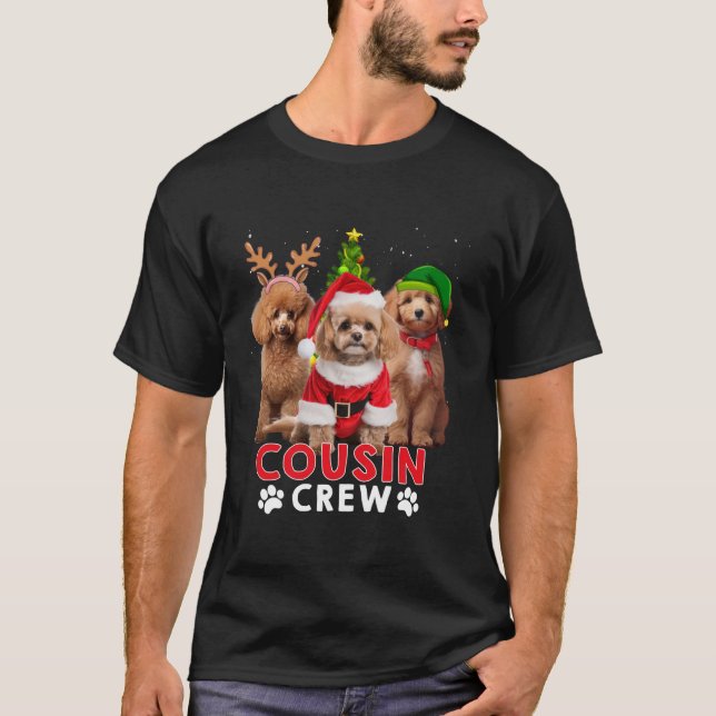 Camiseta Poodle Engraçado Primo Tripulante Árvore de Natal  (Frente)
