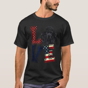 Camiseta Poodle Face American Flag Patriótico 4 De Julho