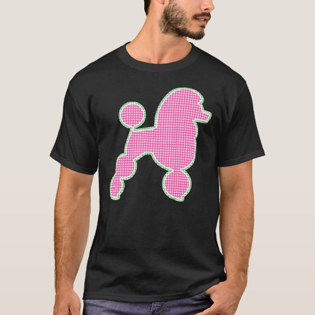 Camiseta Poodle Gingham Rosa com Pom Poms (Frente)