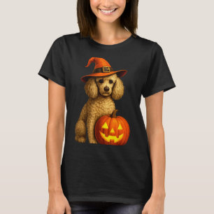 Camiseta Poodle Halloween Abóbora Bruxa Chapéu Cachorro Art
