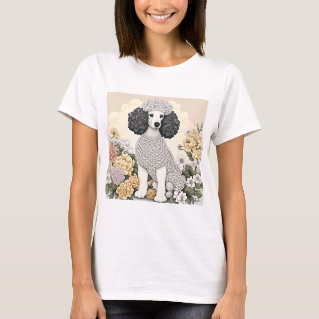Camiseta Poodle in Whimsical Flowers (Frente)