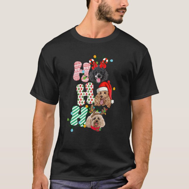 Camiseta Poodle Natal HoHo Três Cachorro de Poodle Xmas Bon (Frente)