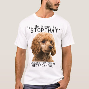 Camiseta Poodle Oi Meu Nome É Pare Aquele Bocado De Cão Eng