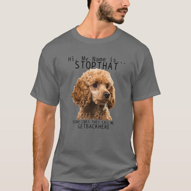Camiseta Poodle Oi Meu Nome É Pare Aquele Bocado De Cão Eng (Frente)