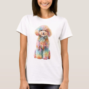 Camiseta Poodle Pastel Aquarela Arco-Íris Mulheres