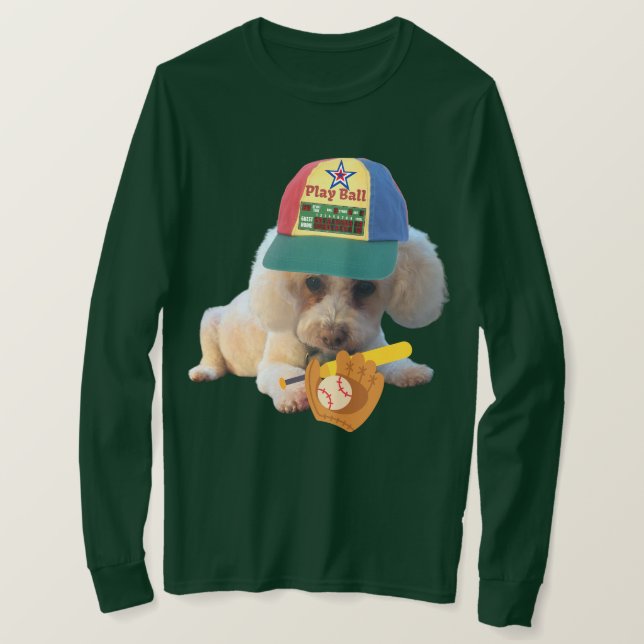 Camiseta Poodle Play Ball Men's Long-sleeve Green (Frente do Design)