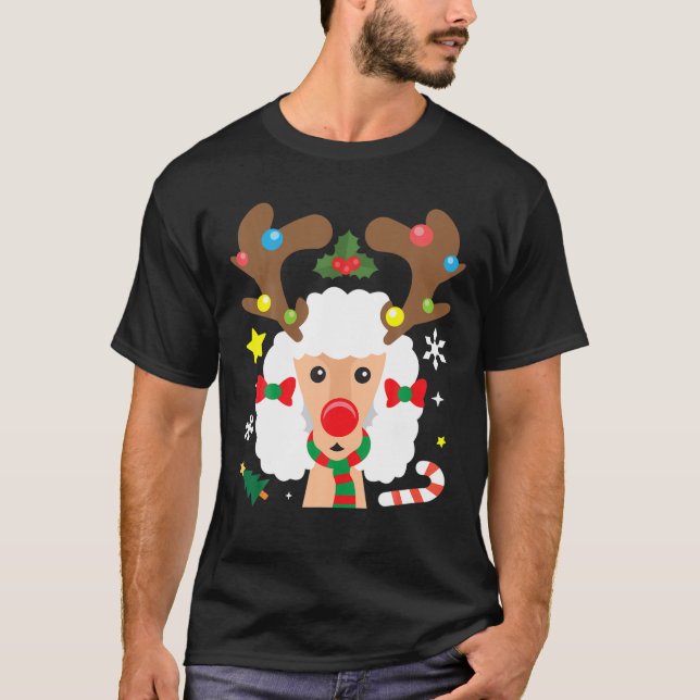 Camiseta Poodle Reindeer Engraçado Cachorro Bonito Mãe Pai  (Frente)