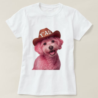 Camiseta Poodle rosa adorável em um chapéu de estilo ociden