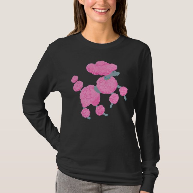 Camiseta Poodle rosa dançante em branco (Frente)