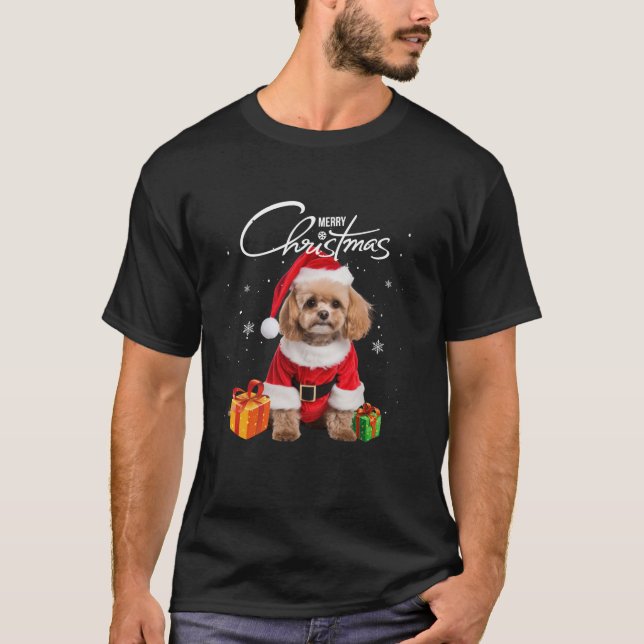 Camiseta Poodle Santa Hat Feliz Árvore De Natal Xmas Do (Frente)