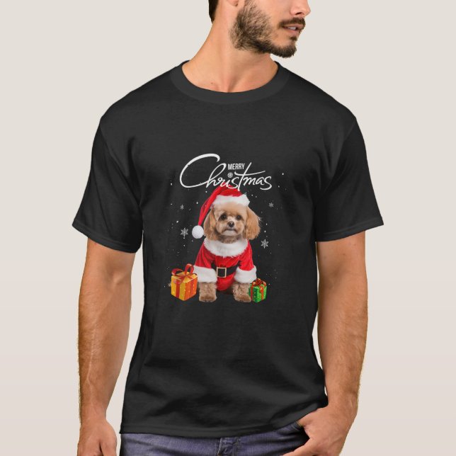 Camiseta Poodle Santa Hat Feliz Árvore De Natal Xmas Do (Frente)
