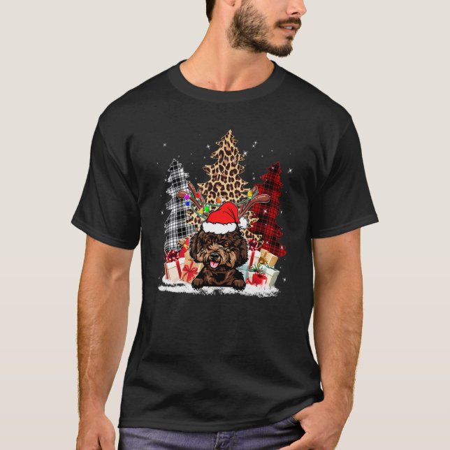 Camiseta Poodle Santa Hat Light Buffalo Xadrez Leopard Xmas (Frente)
