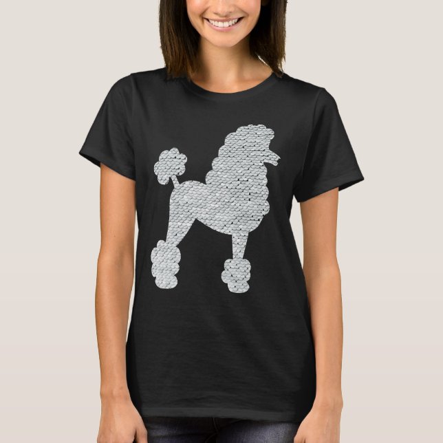 Camiseta Poodle Sequin Branco Em Fundo Preto (Frente)