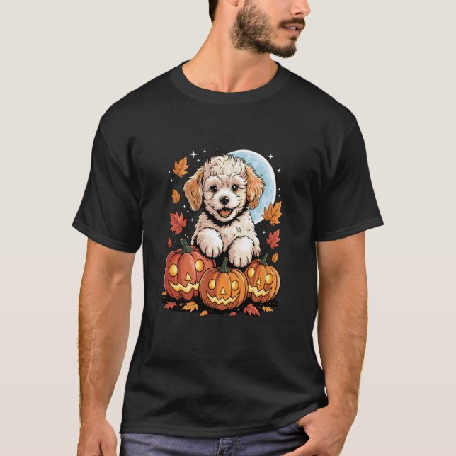 Camiseta Poodles de Abóbora de Halloween (Frente)