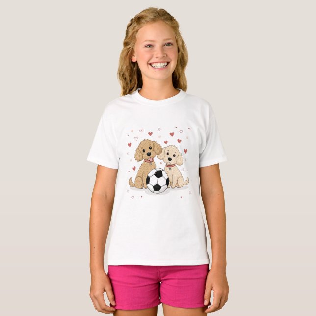 Camiseta Poodles dogs with soccer ball for Valentine's Day (Frente Completa)