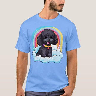 Camiseta Poodô Negro Cachorro Arco-Íris Nuvem Cachorro Cach