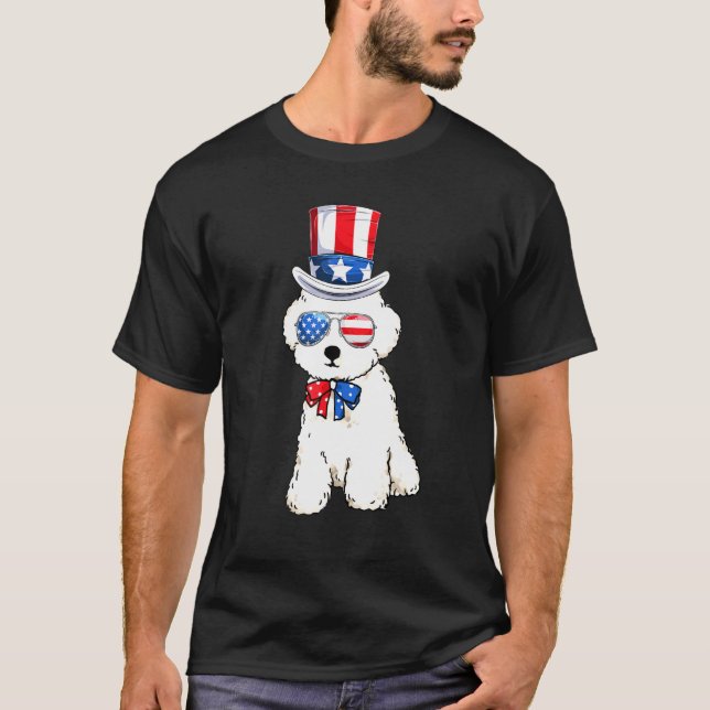 Camiseta Poodô Patriótico Cachorro Americano Bandeiras Mulh (Frente)