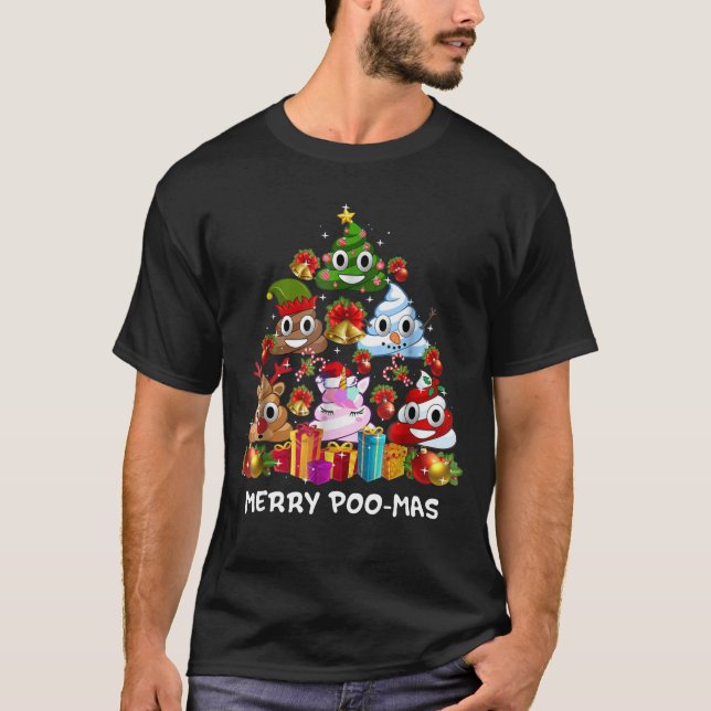 Camiseta Poop Emoji Feliz Natal Pajama Engraçado T-Shirt (Frente)