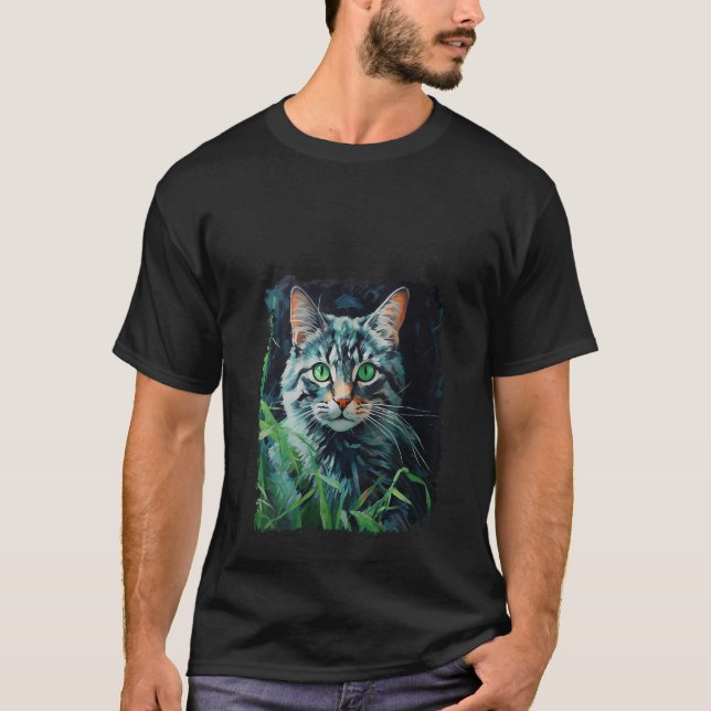 Camiseta Pop Art Cat Green V Neck (Frente)