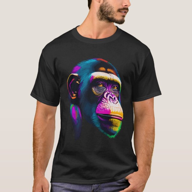 Camiseta Pop Art Chimpanzee Chimp Animal Macaco Face Ape Mo (Frente)