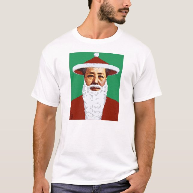 Camiseta Pop art chinês Papai Noel do Feliz Natal de Mao (Frente)