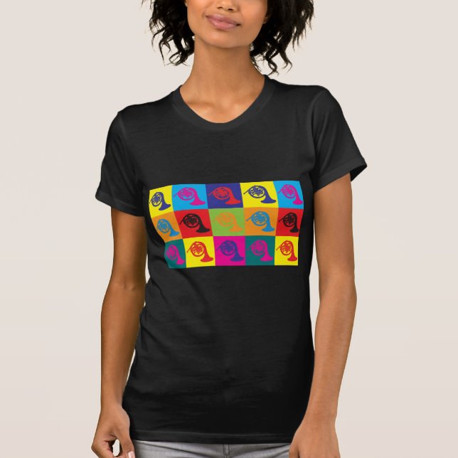 Camiseta Pop art da trompa francesa (Frente)