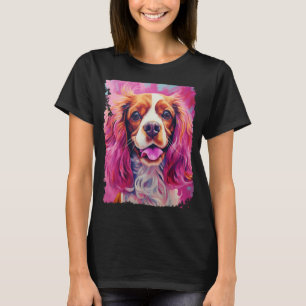 Camiseta Pop Art Dog Cavalier King Charles Spaniel Rosa