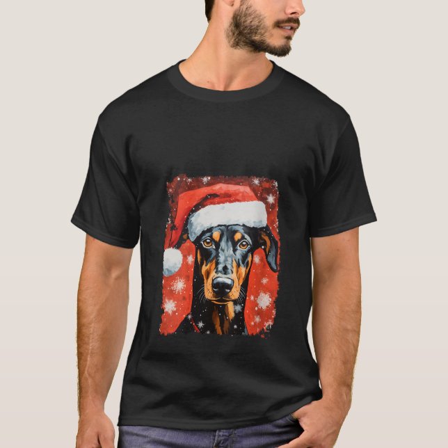 Camiseta Pop Art Dog Doberman Xmas V Neck (Frente)