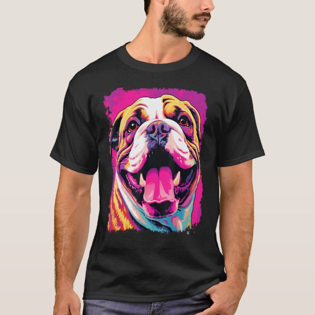 Camiseta Pop Art Dog English Buldog Pink (Frente)