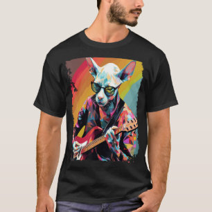 Camiseta Pop Art Hairless Sphynx Cat Guitar
