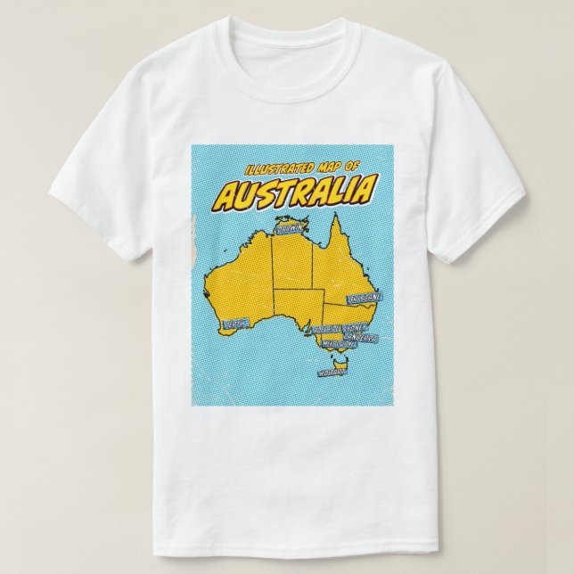 Camiseta Pop Art Ilustrado Austrália (Frente do Design)