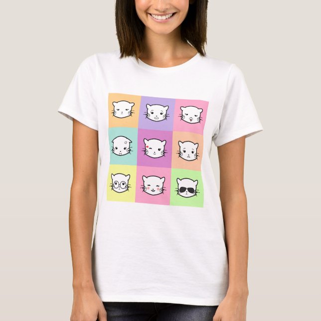 Camiseta Pop Art Kawaii Cat  Emoji 2 (Frente)